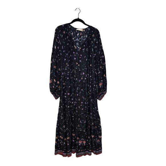 Revolve Natalie Martin Black Purple 100% Silk Briana Lotus Maxi Dress Size Small - Picture 3 of 7